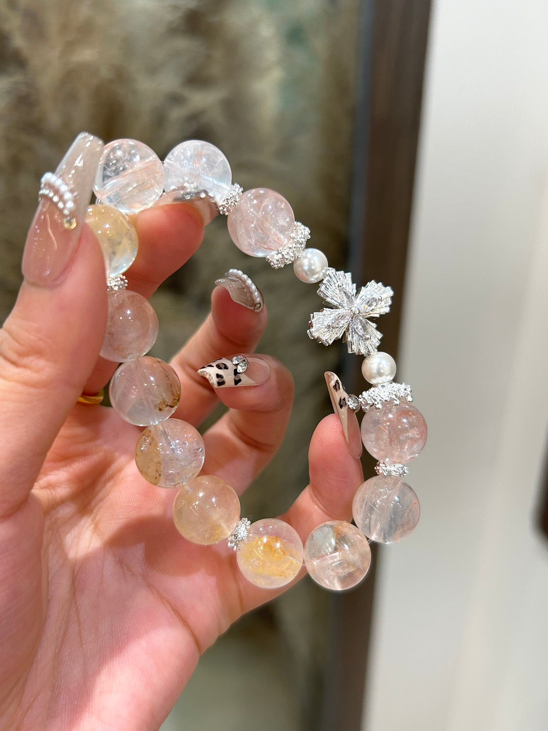 天然紅黃膠花水晶手鏈|12mm夢幻雙色 × 白銀配飾|招財 × 桃花能量雙啟動|夢幻雙色 × 能量雙全
